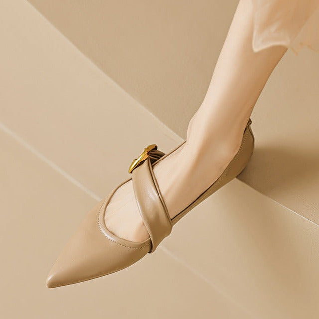 Flat Pointed Toe Metal Buckle Mary Jane Shoes