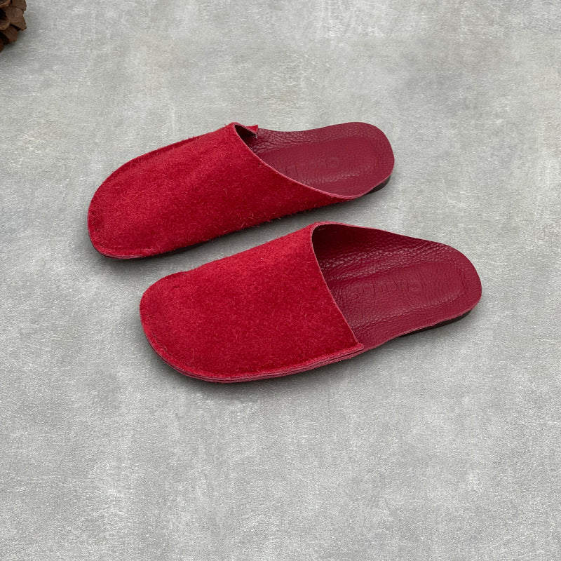 Women's Leather Closed Toe Mules Retro Slip-on Flats Slippers Vintage Slide Summer