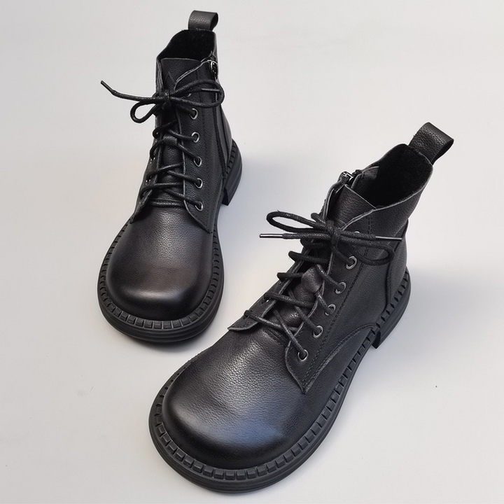 Wide-toe Box Handmade Genuine Leather Ankle Boots Casual Comfortable Women's Shoes