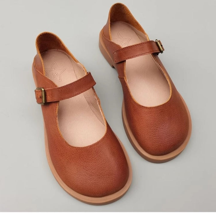 Wide Toe Box Daily Cute Genuine Leather Mary Jane Round Toe Flat Uniform Shoes
