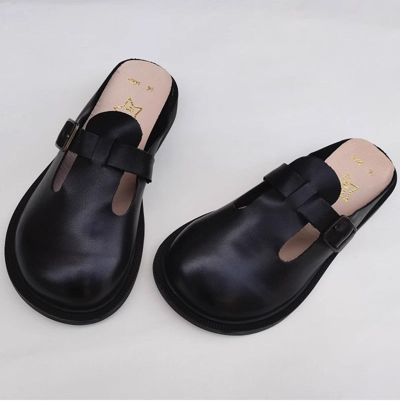 Women's Big Toe Box Mules – Casual Soft First Layer Cowhide Slip-On Shoes
