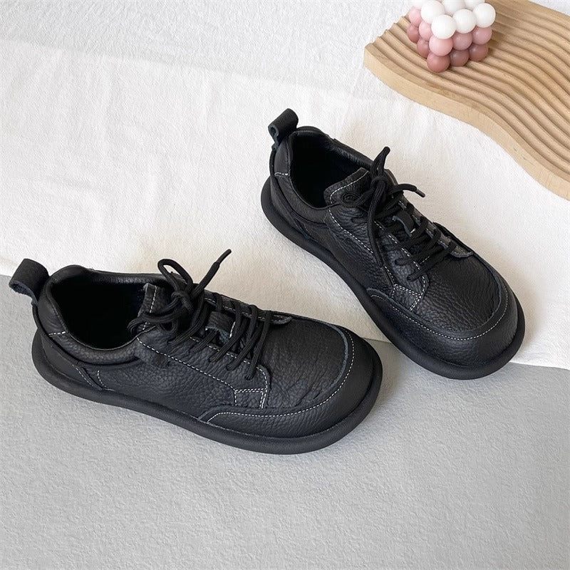 Women's Vintage Leather Lace-Up Flat Casual Shoes