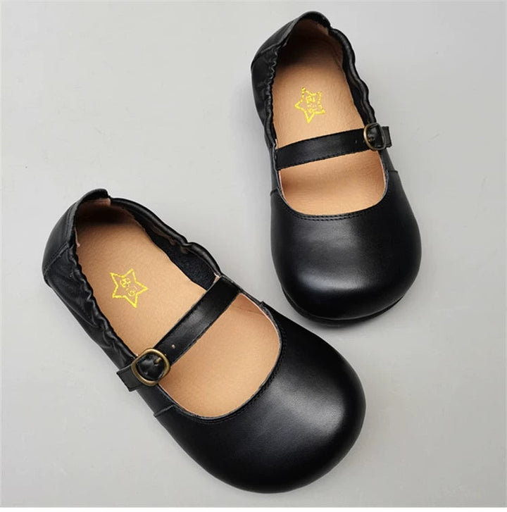 Women's Genuine Leather Wide Toe Mary Jane Shoes – Breathable Anti-Slip Flat Flats for Wide Feet & Bunions