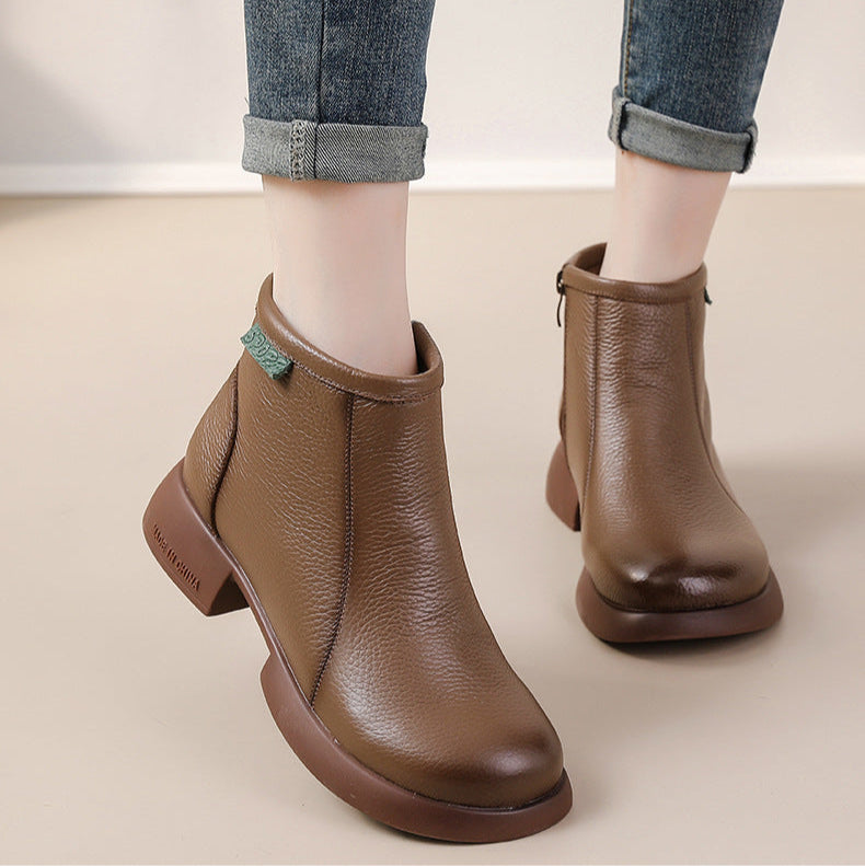 Women's Leather Side-Zip Ankle Boots – Comfortable Casual Everyday Shoes