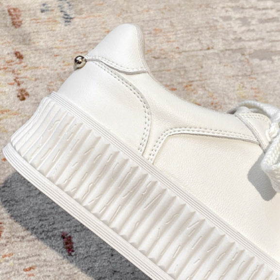Women's Platform White Casual Lightweight Round Toe Lace Up Board Shoes