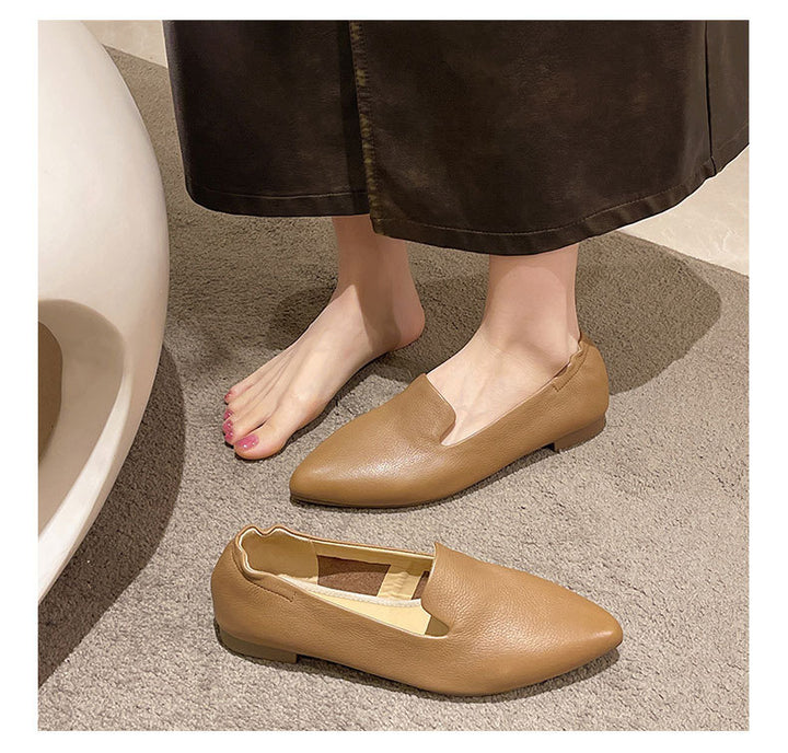 Comfortable Women's Leather Slip-On Flats – Pointed-Toe Everyday Shoes