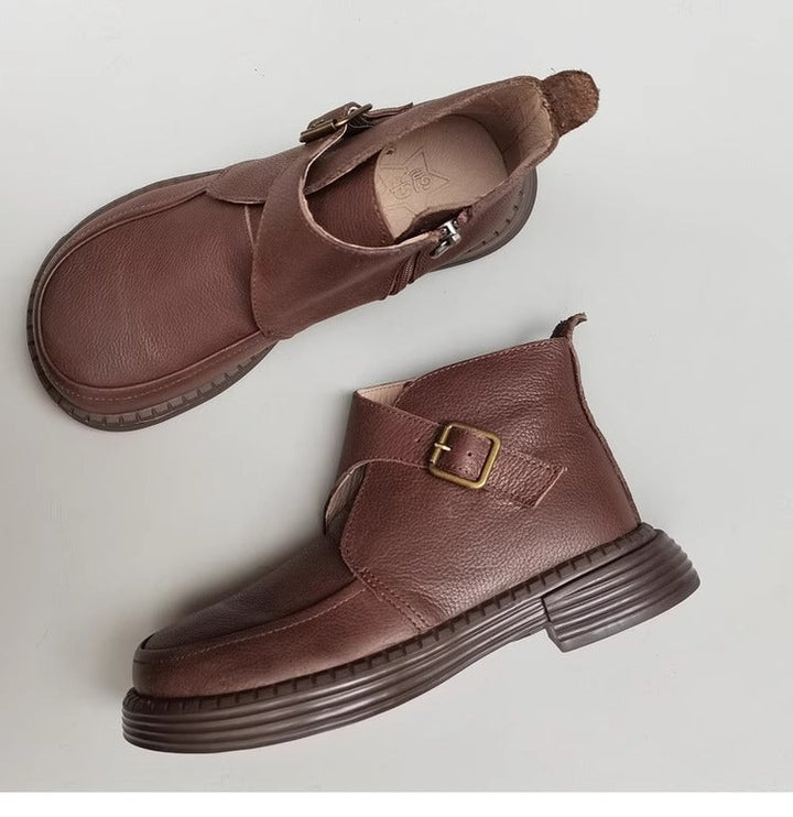 Genuine Leather Women's Ankle Boots - Big Toe Box Platform Work Boots