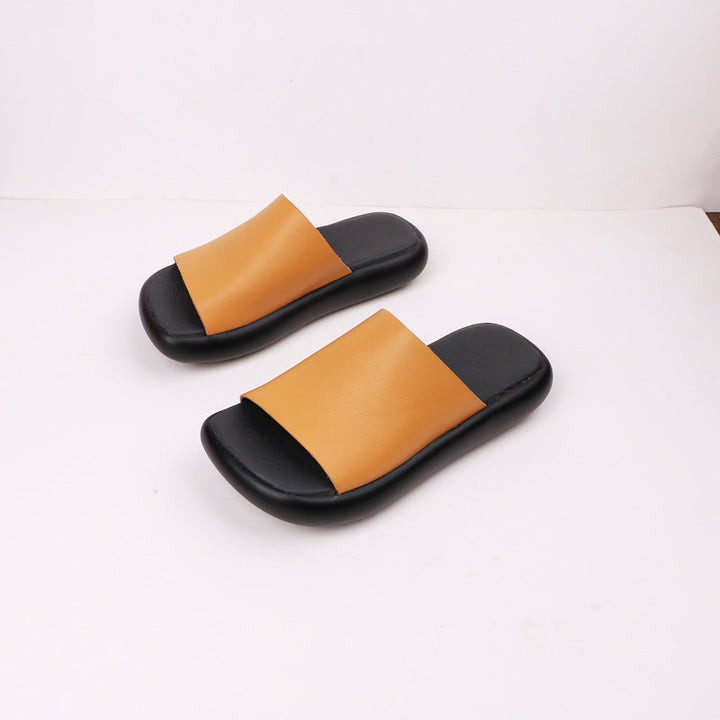 Vintage Italian-Style Leather Mules - Artistic Round Toe Slip-on Summer Shoes for Women