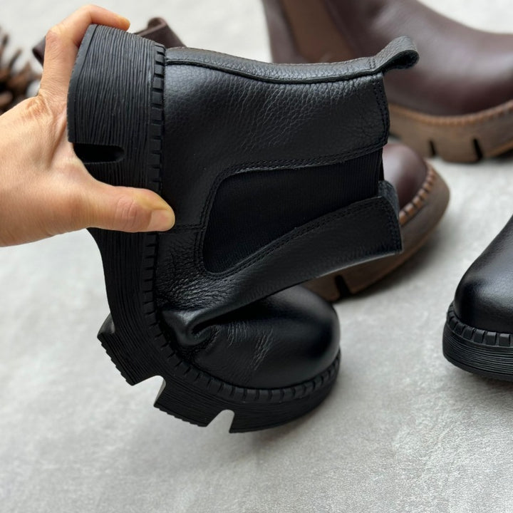Women's Platform Leather Chelsea Boots – Round-Toe Ankle Booties