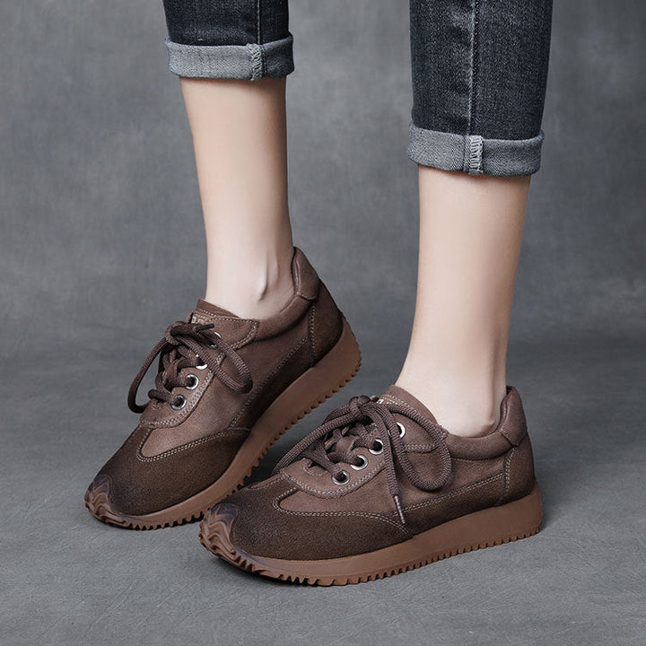 Women's Flat Leather Patchwork Casual Tennis Shoes Sneakers