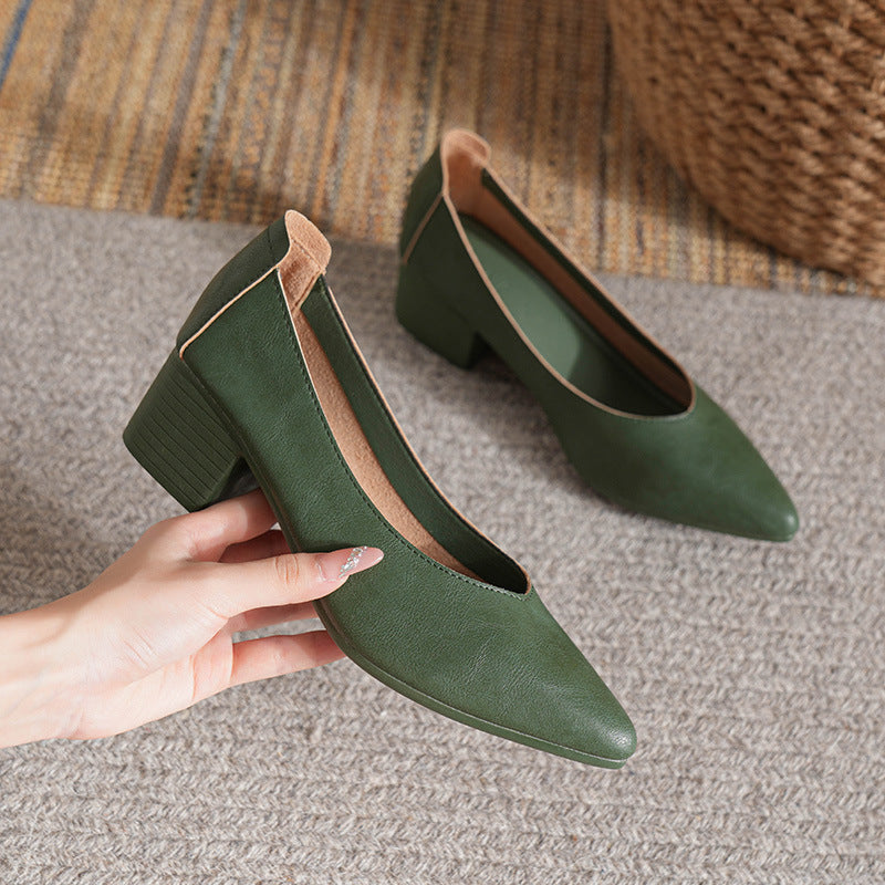 Women's Leather Mid Heel Multicolor Slip On Comfortable Pump