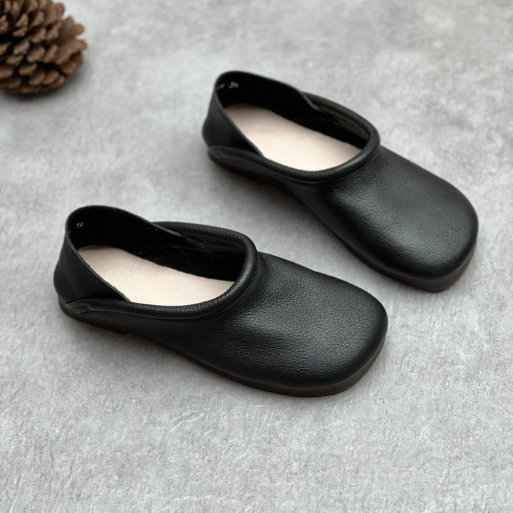 Women's Round Toe Casual Handmade Leather Flat Loafers