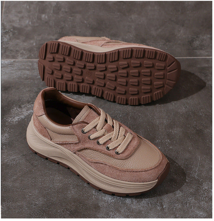 Women's Non-Slip Leather Platform Sneakers – Retro Chunky Sole Design