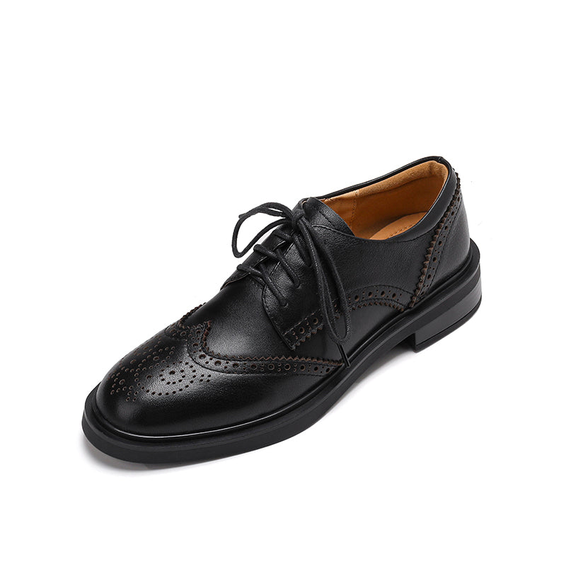 Women's Classic Leather Brogue Lace-Up Oxford Shoes – Vintage Style