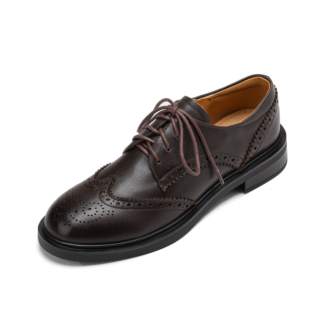Women's Leather Brogue Shoes Loafers - Classic Lace-up Wingtip Flats