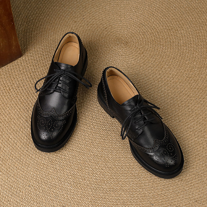 Women's Classic Leather Brogue Lace-Up Oxford Shoes – Vintage Style