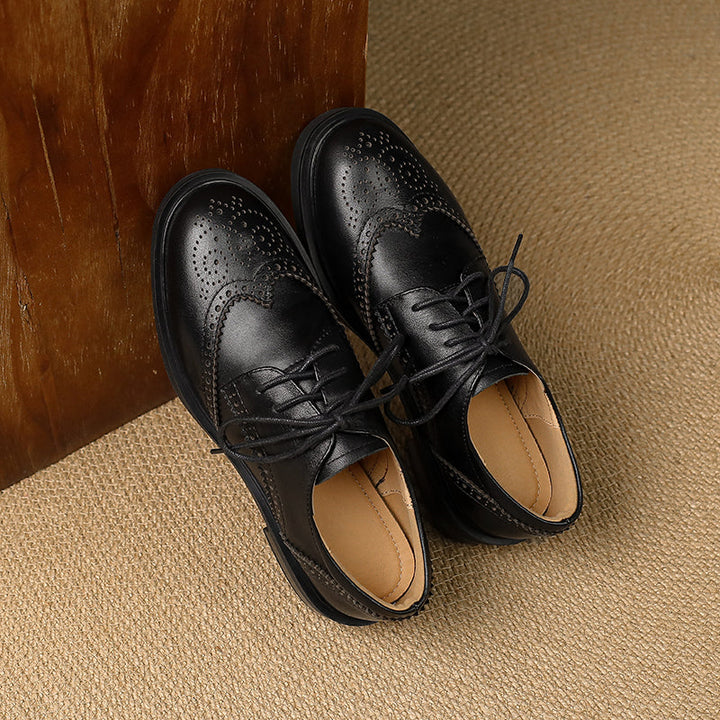 Women's Leather Brogue Shoes Loafers - Classic Lace-up Wingtip Flats