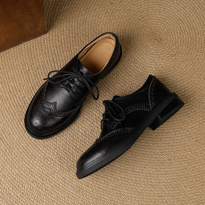 Women's Classic Leather Brogue Lace-Up Oxford Shoes – Vintage Style