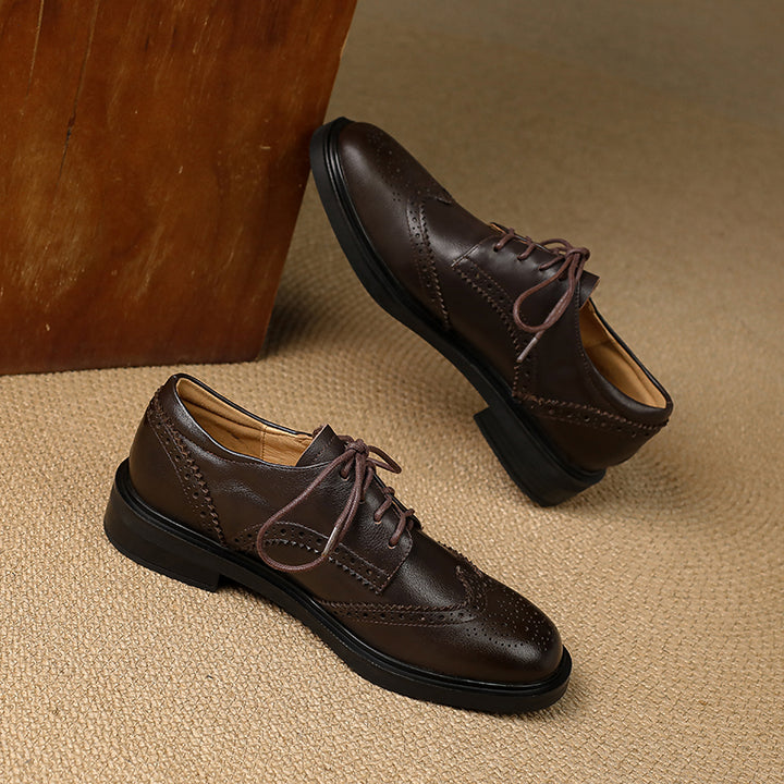 Women's Classic Leather Brogue Lace-Up Oxford Shoes – Vintage Style
