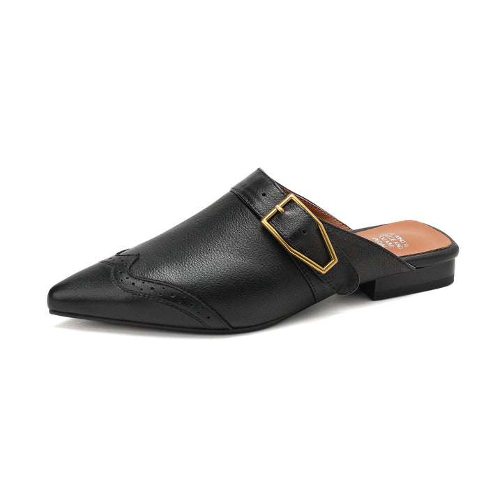 Women's Brogue Vintage Wingtip Pointed Mules - Luxury Leather Slip-on Flats