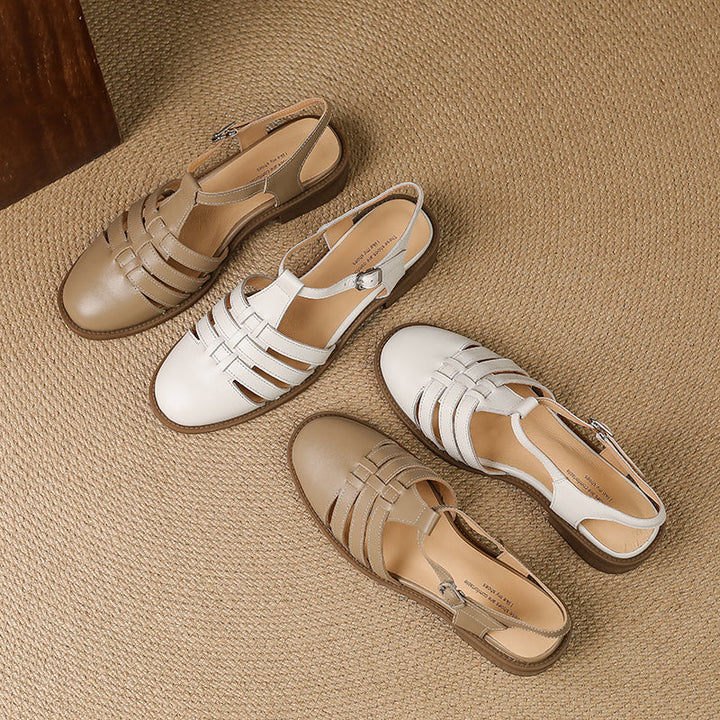 Women's Hand-woven Leather Sandals - Breathable Fisherman Mary Janes - 3.5cm Heel