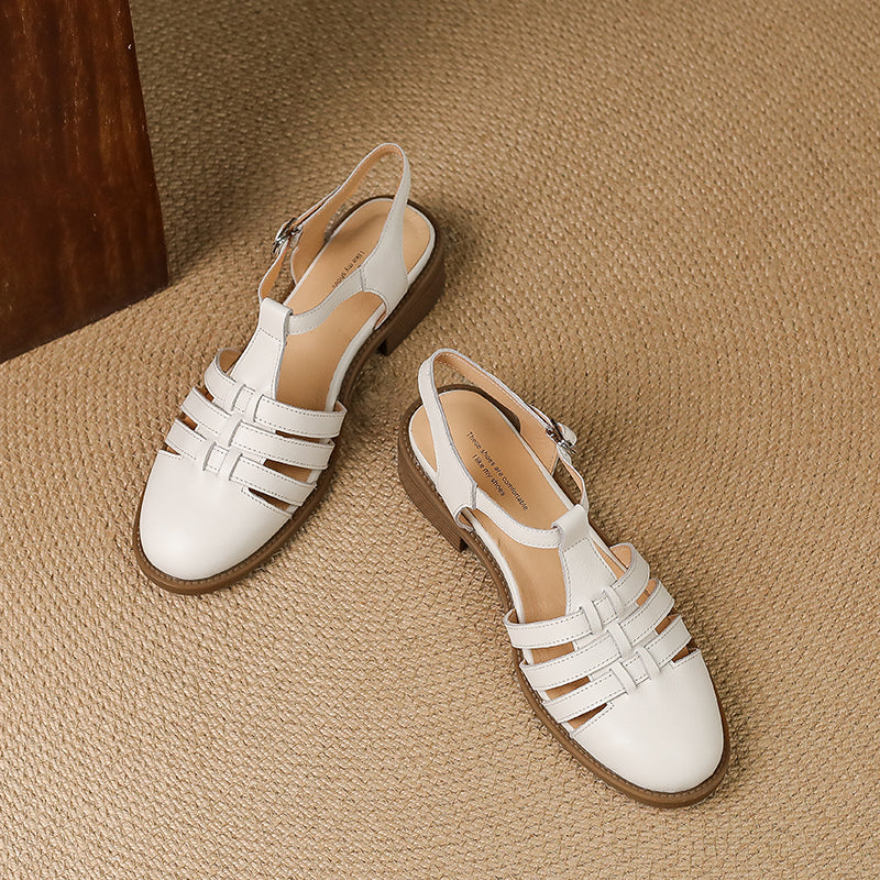 Women's Hand-woven Leather Sandals - Breathable Fisherman Mary Janes - 3.5cm Heel