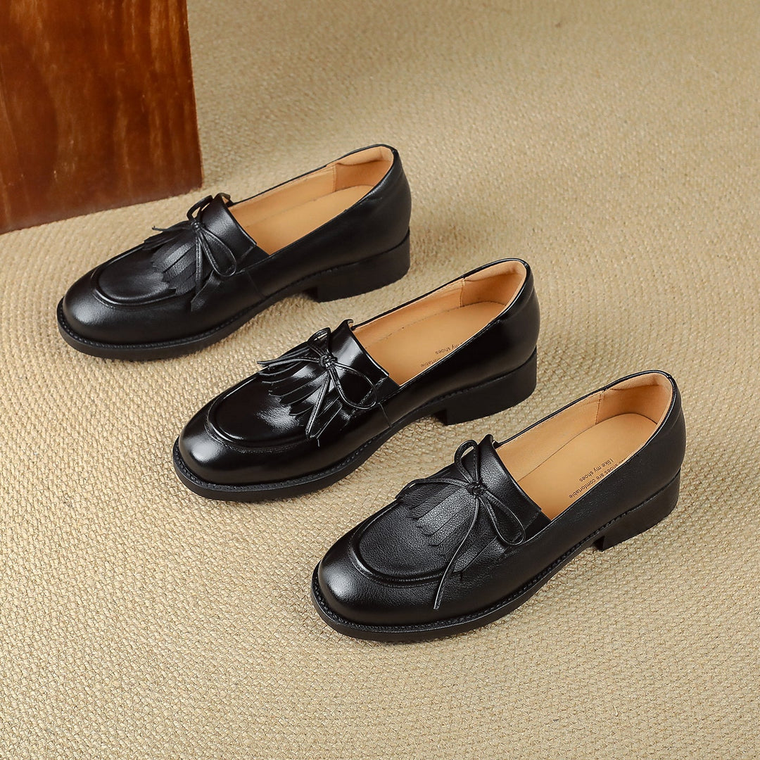 Women's Leather Tassel Loafers Classic British Style Commuter Flats