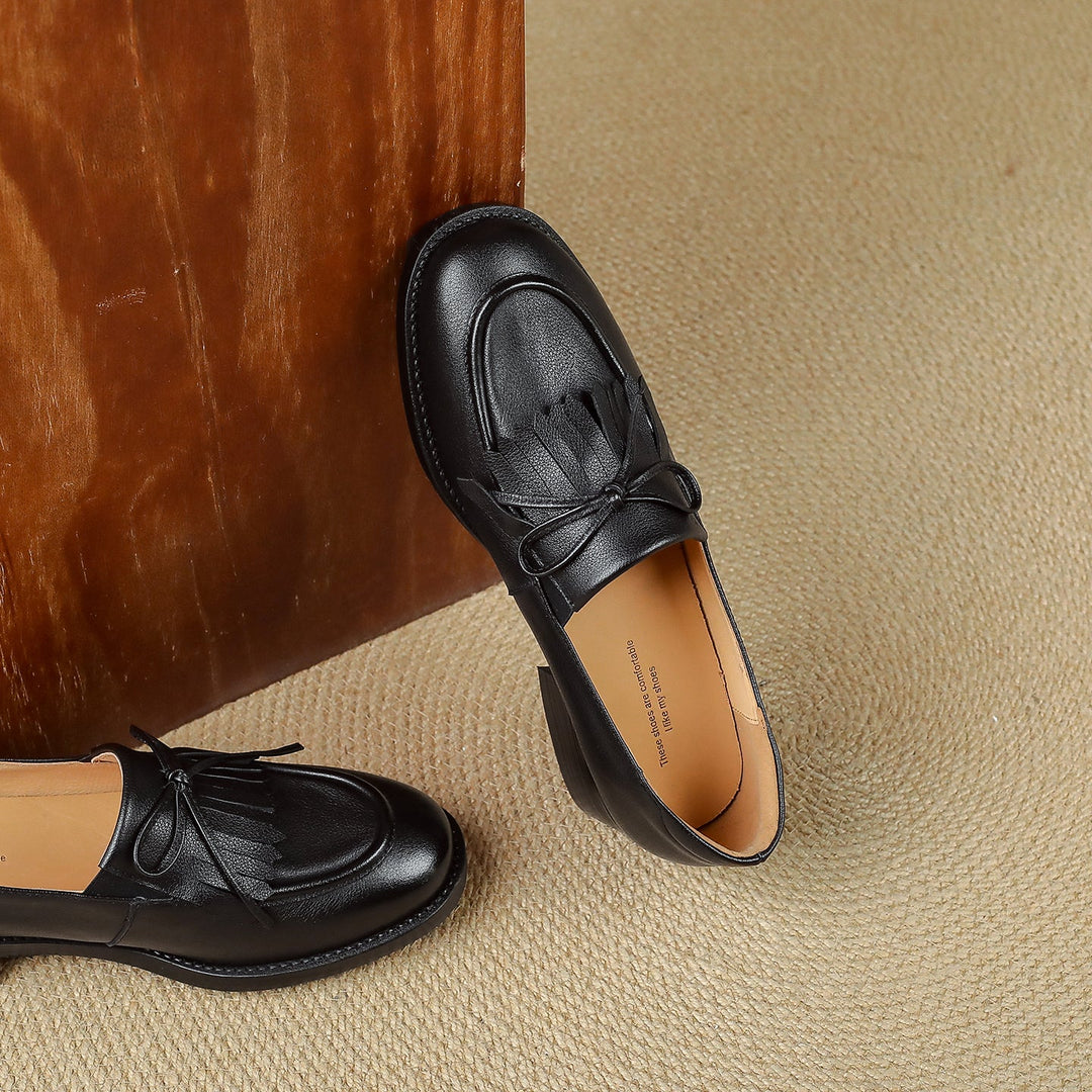 Women's Leather Tassel Loafers Classic British Style Commuter Flats