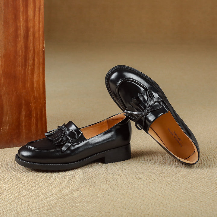 Women's Leather Tassel Loafers Classic British Style Commuter Flats