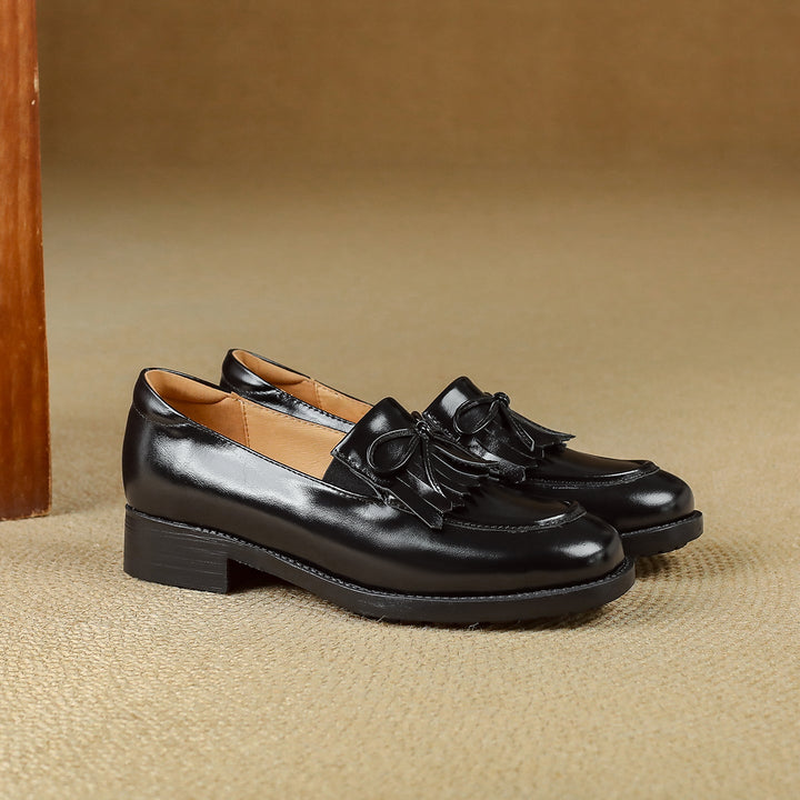 Women's Leather Tassel Loafers Classic British Style Commuter Flats