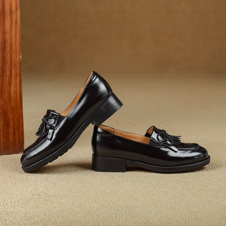 Women's Leather Tassel Loafers Classic British Style Commuter Flats