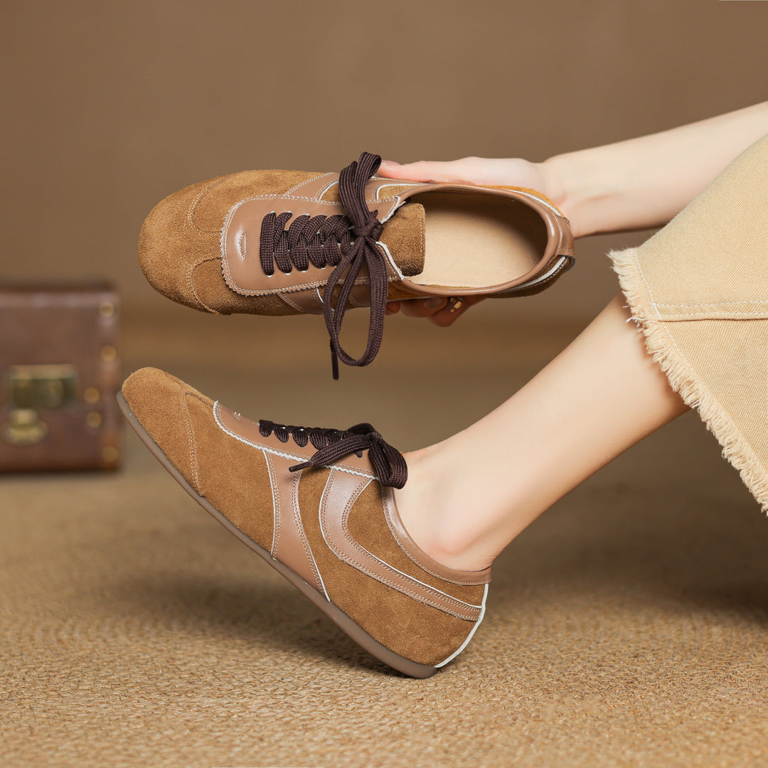 Women's Flat Cow Suede Lace-Up Soft Comfortable German Army Trainers