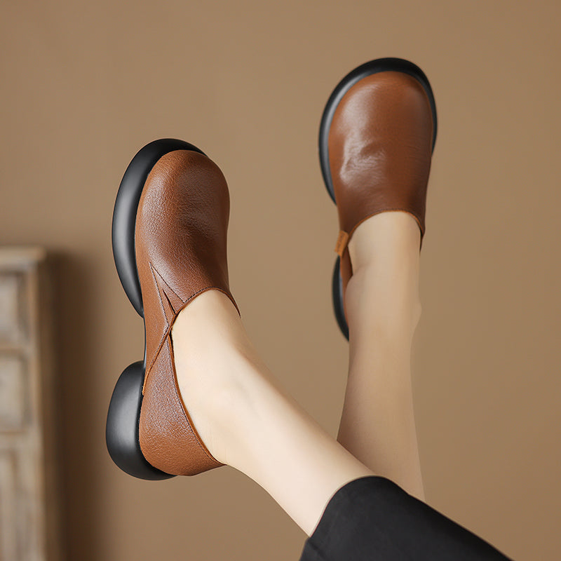 Handmade Soft Leather Slip-On Shoes for Women – Platform Casual Design