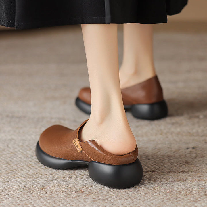 Handmade Soft Leather Slip-On Shoes for Women – Platform Casual Design