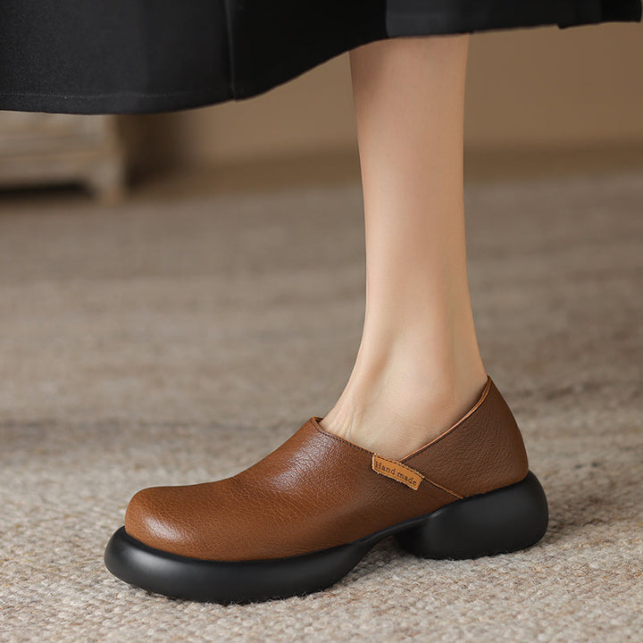Handmade Soft Leather Slip-On Shoes for Women – Platform Casual Design