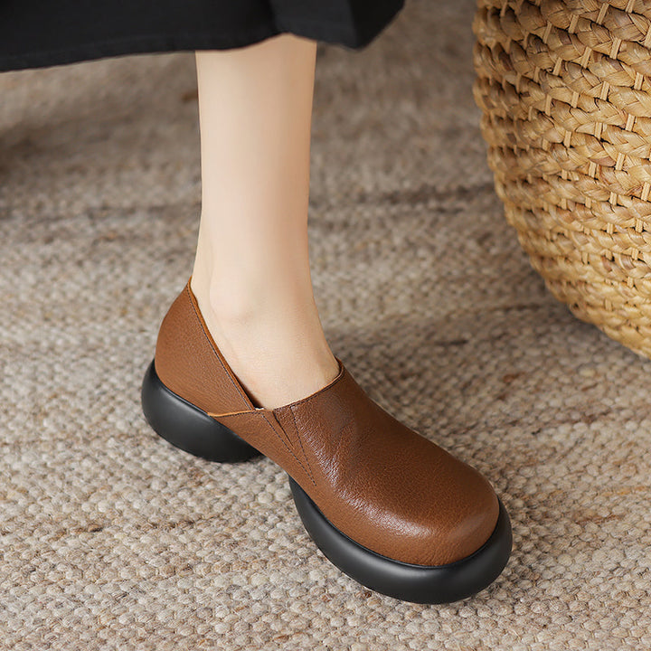 Handmade Soft Leather Slip-On Shoes for Women – Platform Casual Design