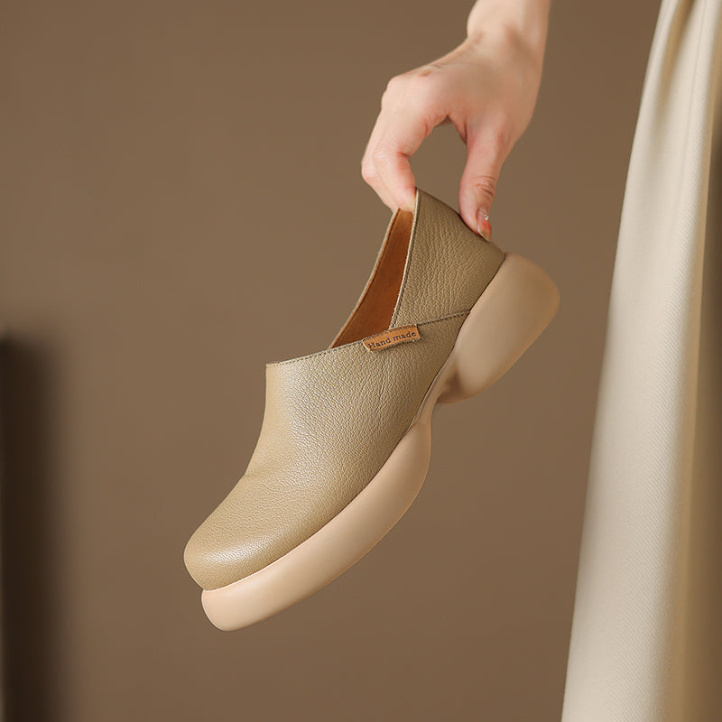 Handmade Soft Leather Slip-On Shoes for Women – Platform Casual Design