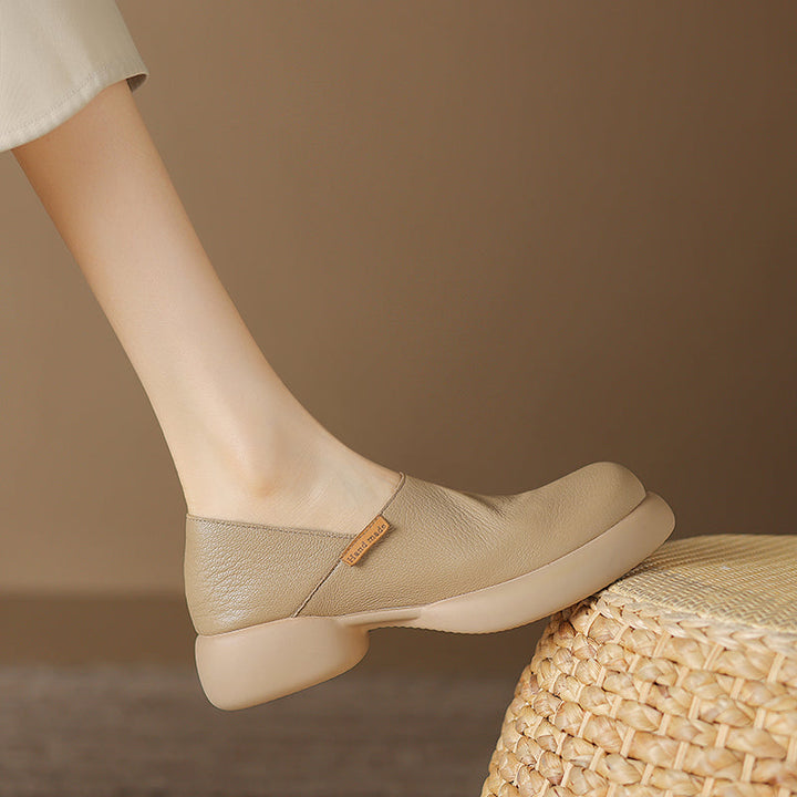 Handmade Soft Leather Slip-On Shoes for Women – Platform Casual Design