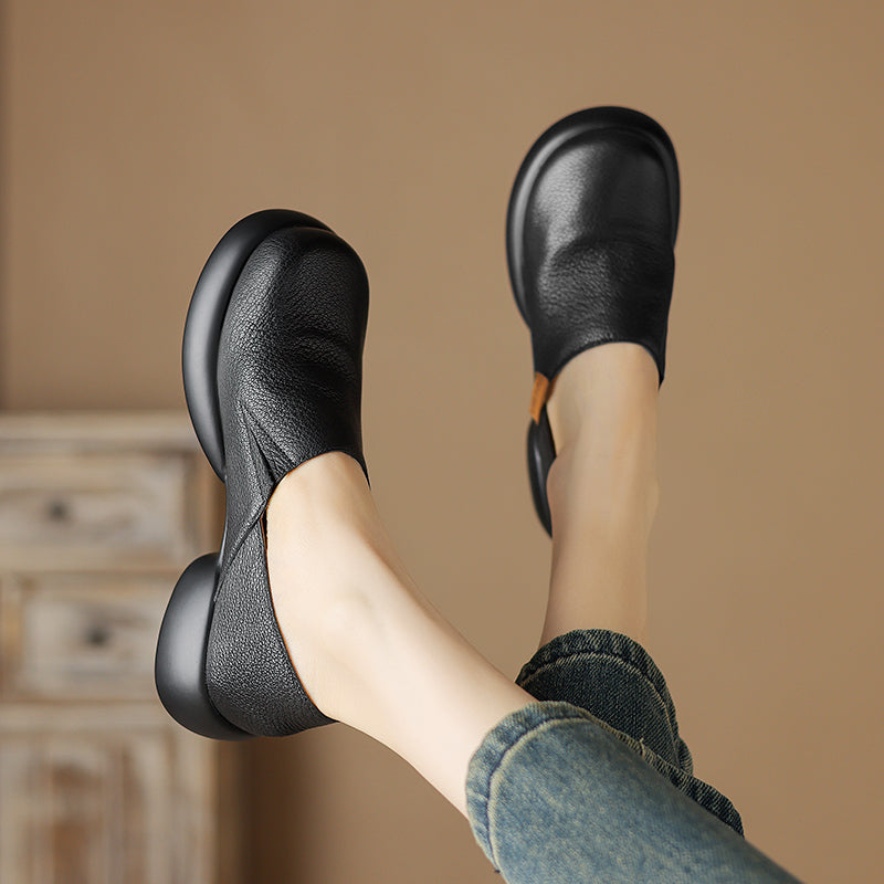 Handmade Soft Leather Slip-On Shoes for Women – Platform Casual Design