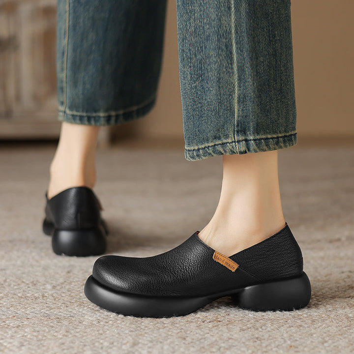 Handmade Soft Leather Slip-On Shoes for Women – Platform Casual Design