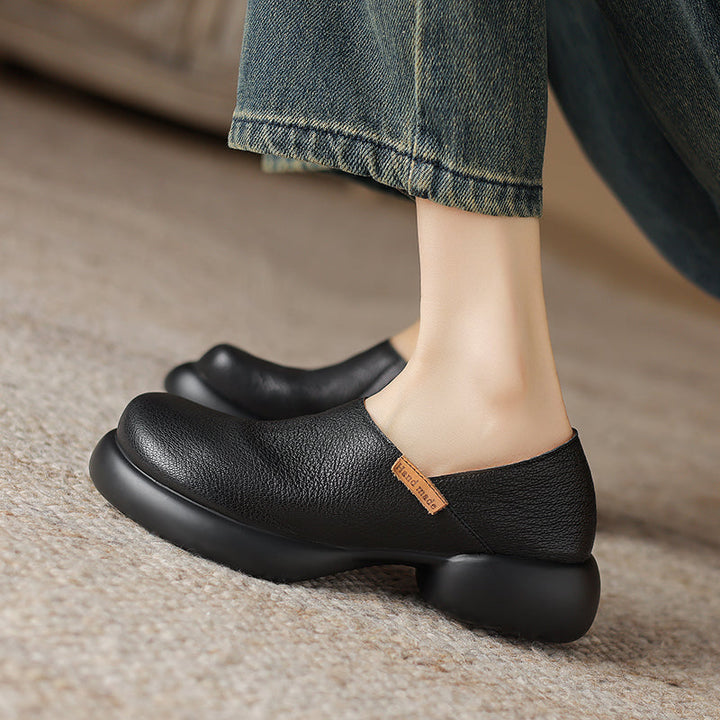 Handmade Soft Leather Slip-On Shoes for Women – Platform Casual Design