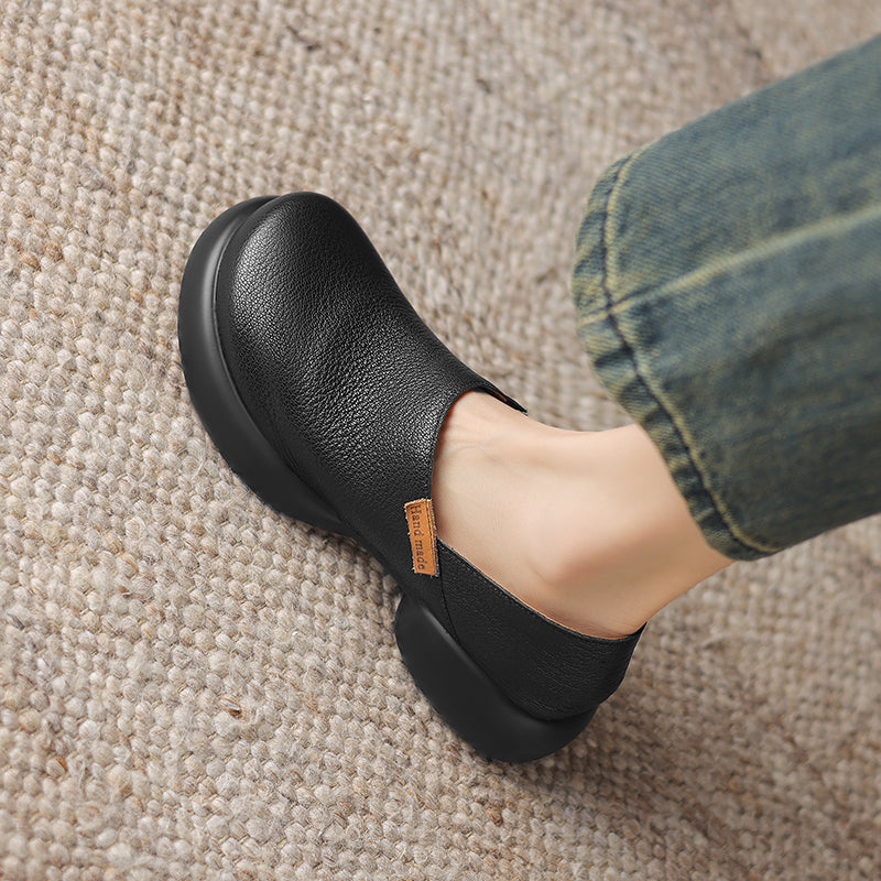 Handmade Soft Leather Slip-On Shoes for Women – Platform Casual Design