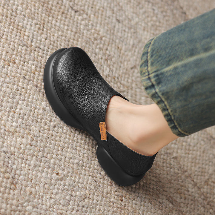 Handmade Soft Leather Slip-On Shoes for Women – Platform Casual Design