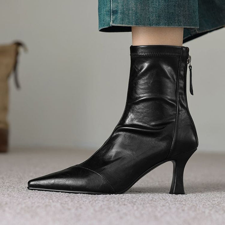 Women's Pointed-Toe Slim Ankle Boots - Kitten Heel & Back Zipper
