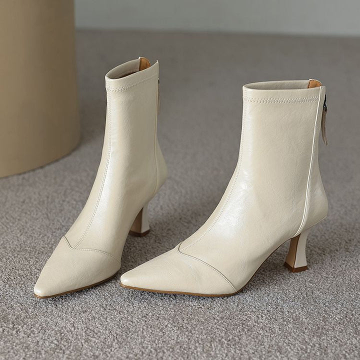 Women's Pointed-Toe Slim Ankle Boots - Kitten Heel & Back Zipper