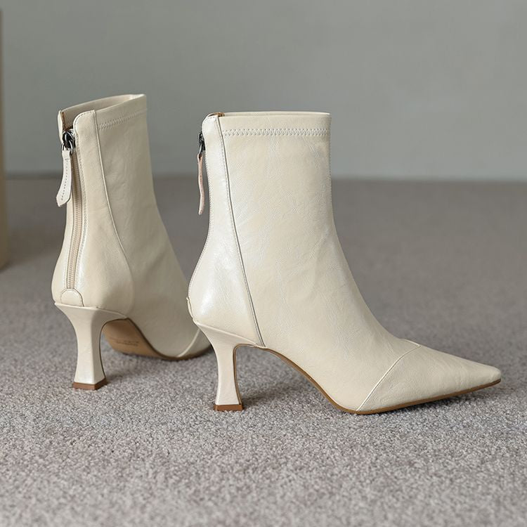 Women's Pointed-Toe Slim Ankle Boots - Kitten Heel & Back Zipper