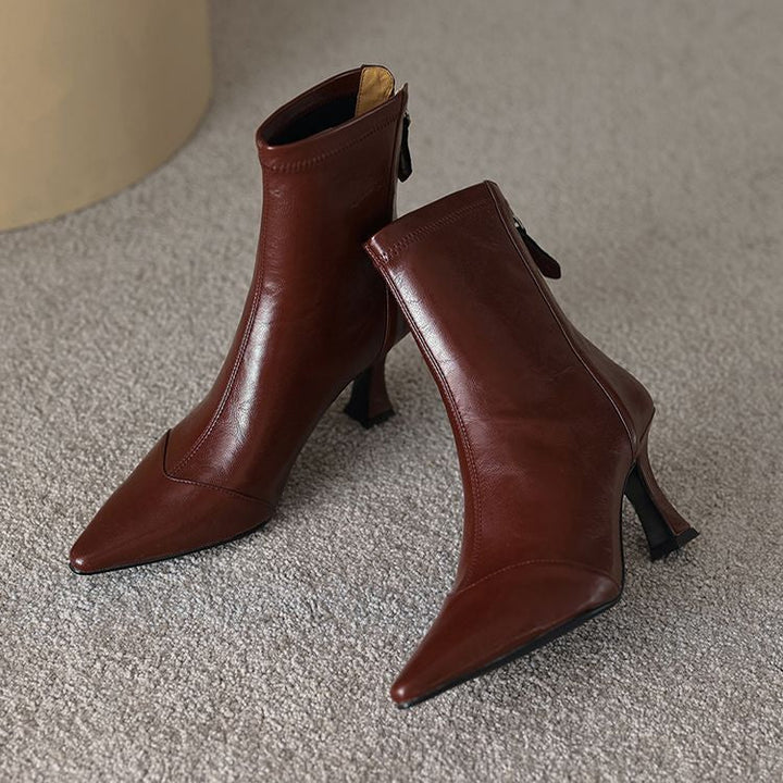 Women's Pointed-Toe Slim Ankle Boots - Kitten Heel & Back Zipper