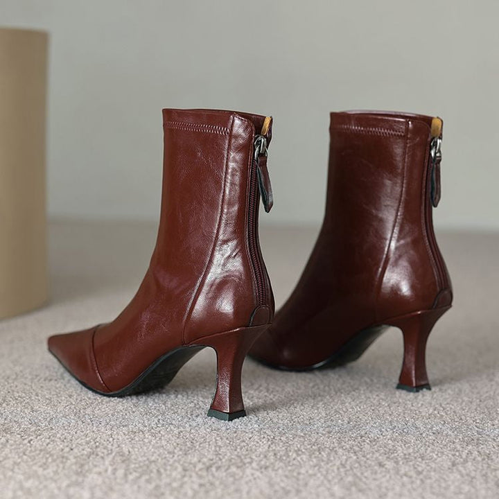 Women's Pointed-Toe Slim Ankle Boots - Kitten Heel & Back Zipper