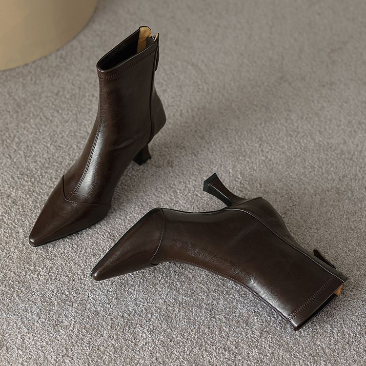 Women's Pointed-Toe Slim Ankle Boots - Kitten Heel & Back Zipper