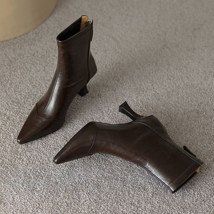 Women's Pointed-Toe Slim Ankle Boots - Kitten Heel & Back Zipper